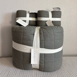NWT King Heavyweight Linen Blend Quilt + 2 King Shams Olive Green - Casaluna